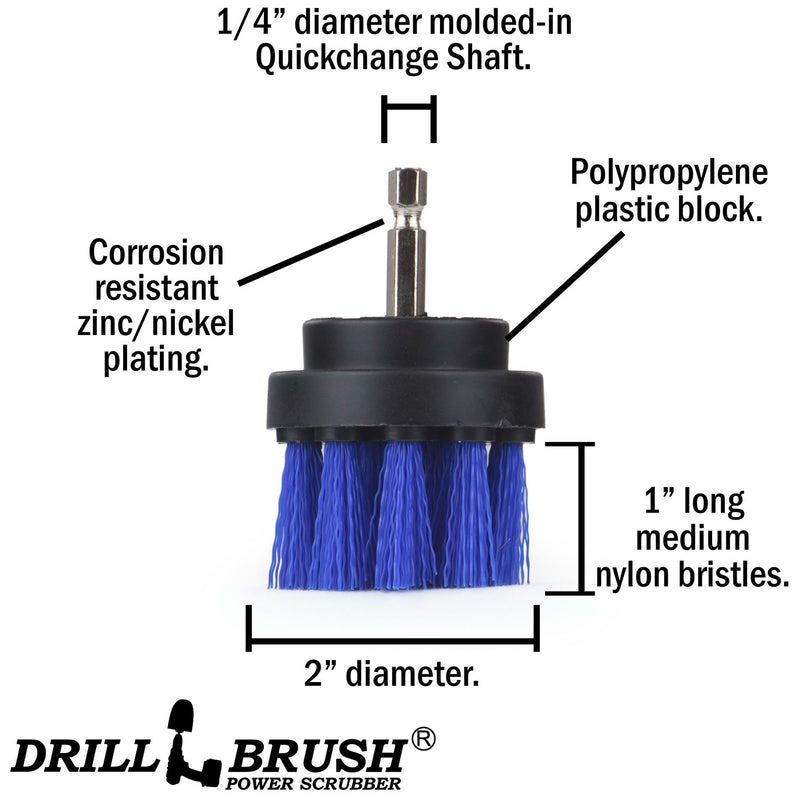 Specs for the Drillbrush 2 inch Short Medium Blue Marine & Pool Brush.