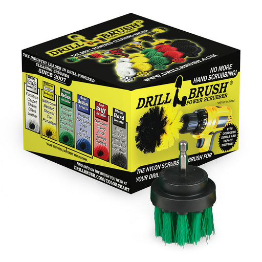 The Medium Green 2 inch Long in front of Drillbrush packaging.