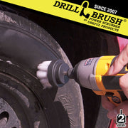 Drillbrush 2 inch Short Soft White Home & Auto Brush cleaning a tire.