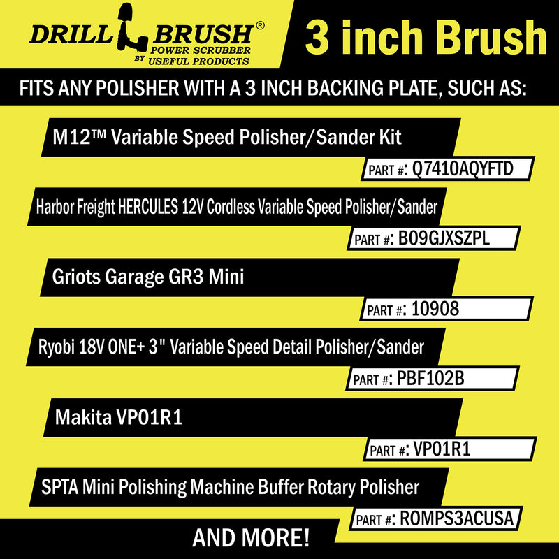 3 inch Hook-and-Loop Mini Polisher Brush - Soft Bristles - Automotive Upholstery Scrubbing - 3in-S-W-V-DB