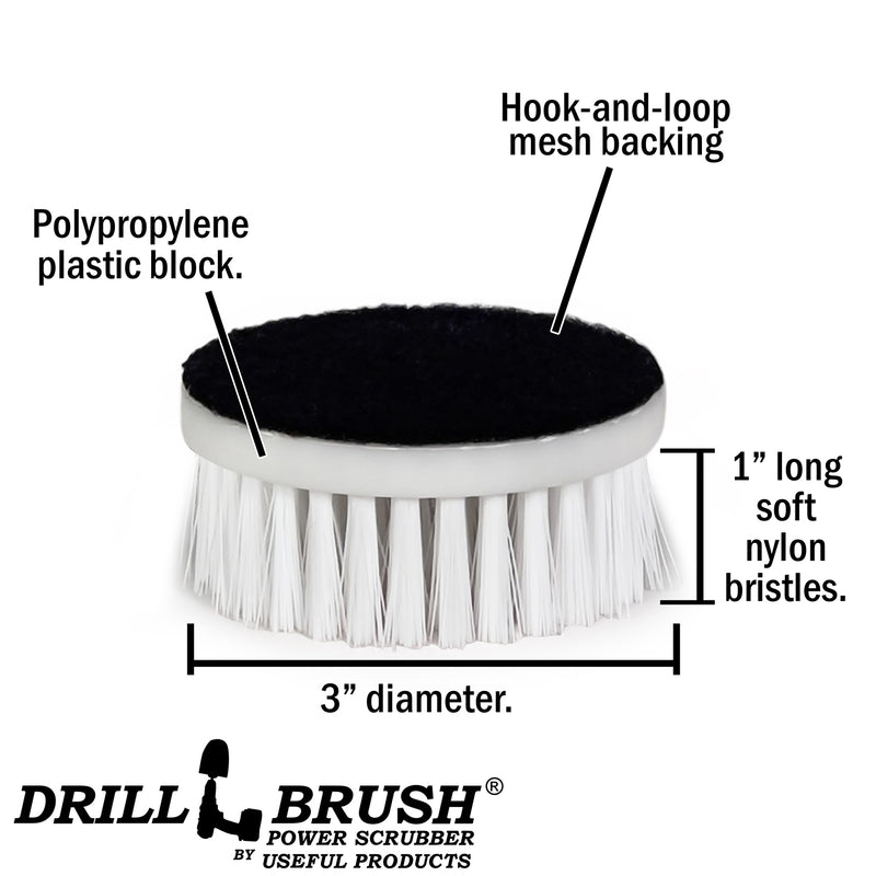3 inch Hook-and-Loop Mini Polisher Brush - Soft Bristles - Automotive Upholstery Scrubbing - 3in-S-W-V-DB