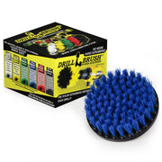 Drillbrush 5 inch Medium Blue brush in front of its packaging.