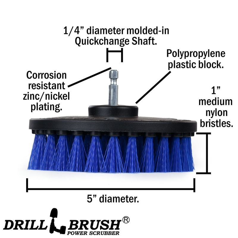 Specs for the Drillbrush 5 inch Medium Blue Marine & Pool Brush.