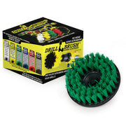 Drillbrush 5 inch Medium Green Hex brush in front of its packaging.