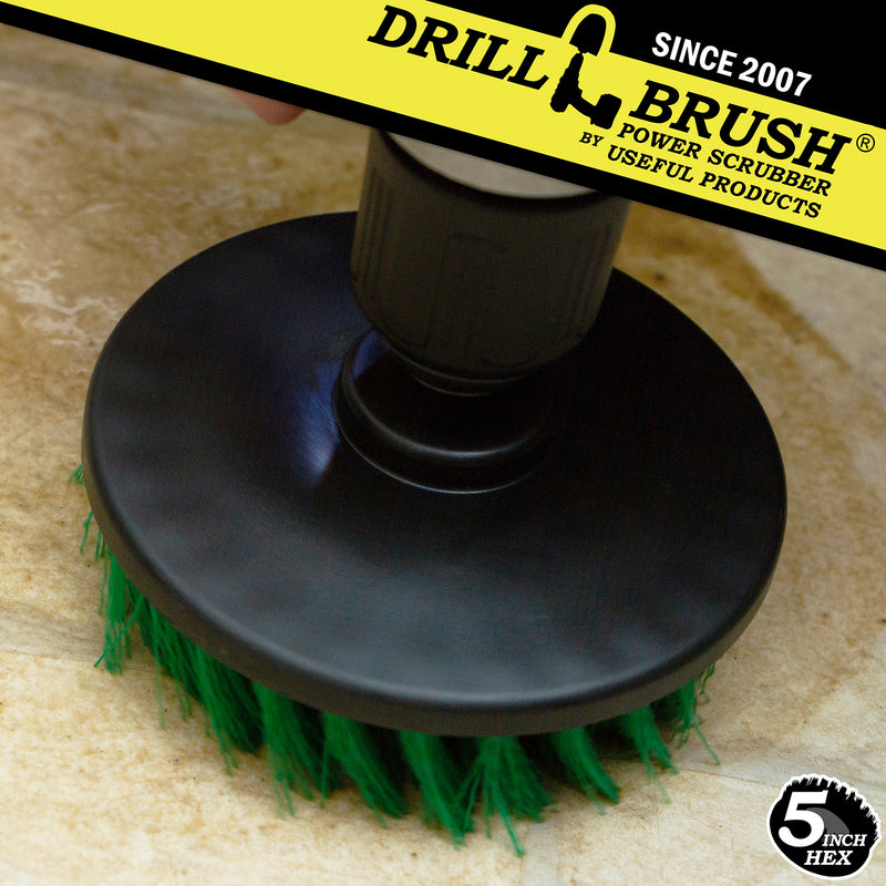 Drillbrush 5 inch Hex Medium Green Kitchen Brush cleaning linoleum tiles.