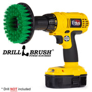 Drillbrush 5 inch Hex Medium Green Kitchen Brush in a cordless drill.