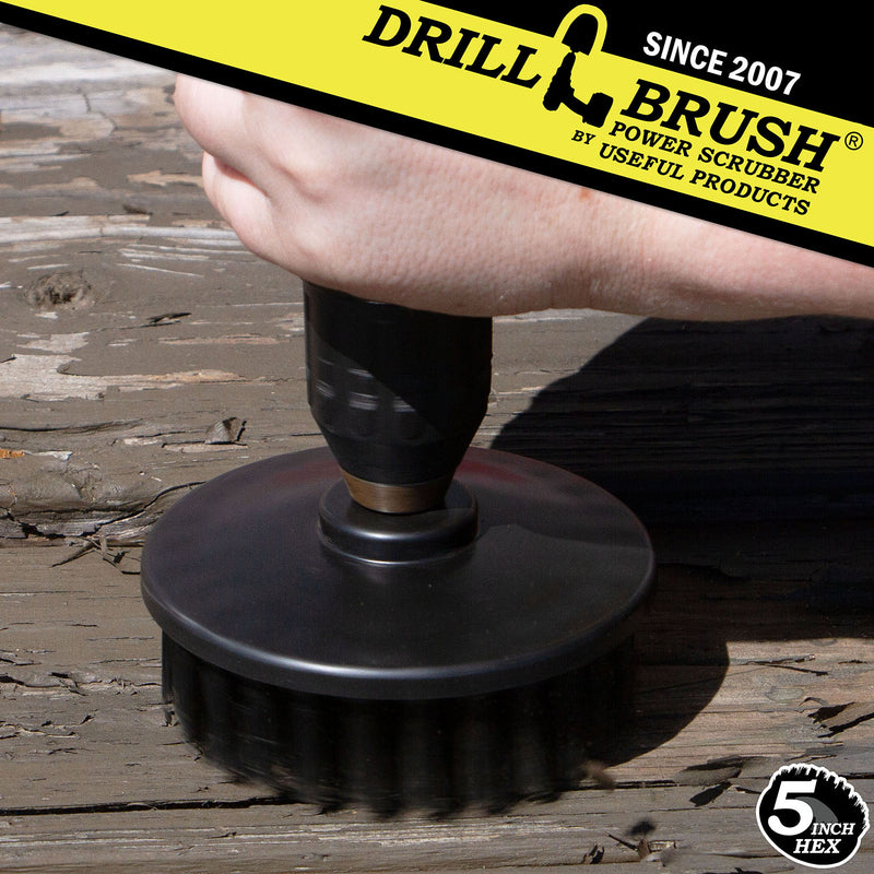 Drillbrush 5 inch Hex Ultra Stiff Black Grill & Industrial Brush removing peeled paint.