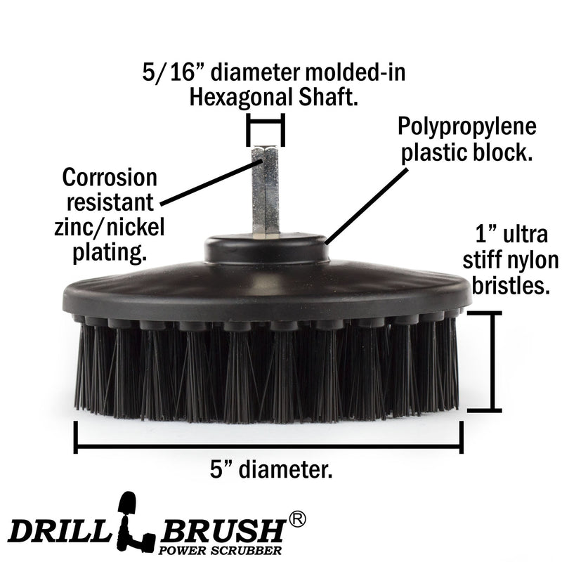 Specs for the Drillbrush 5 inch Hex Ultra Stiff Black Grill & Industrial Brush.