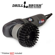 Drillbrush 5 inch Ultra Stiff Black Threaded brush in a polisher.