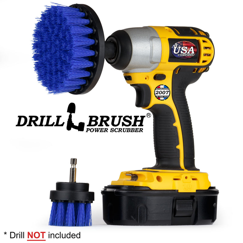 Drillbrush 42 Medium Blue Marine & Pool Brush Kit with a 4 inch brush in a cordless drill.