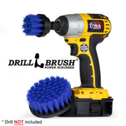 Drillbrush 42 Medium Blue Marine & Pool Brush Kit with a 2 inch Short brush in a cordless drill.