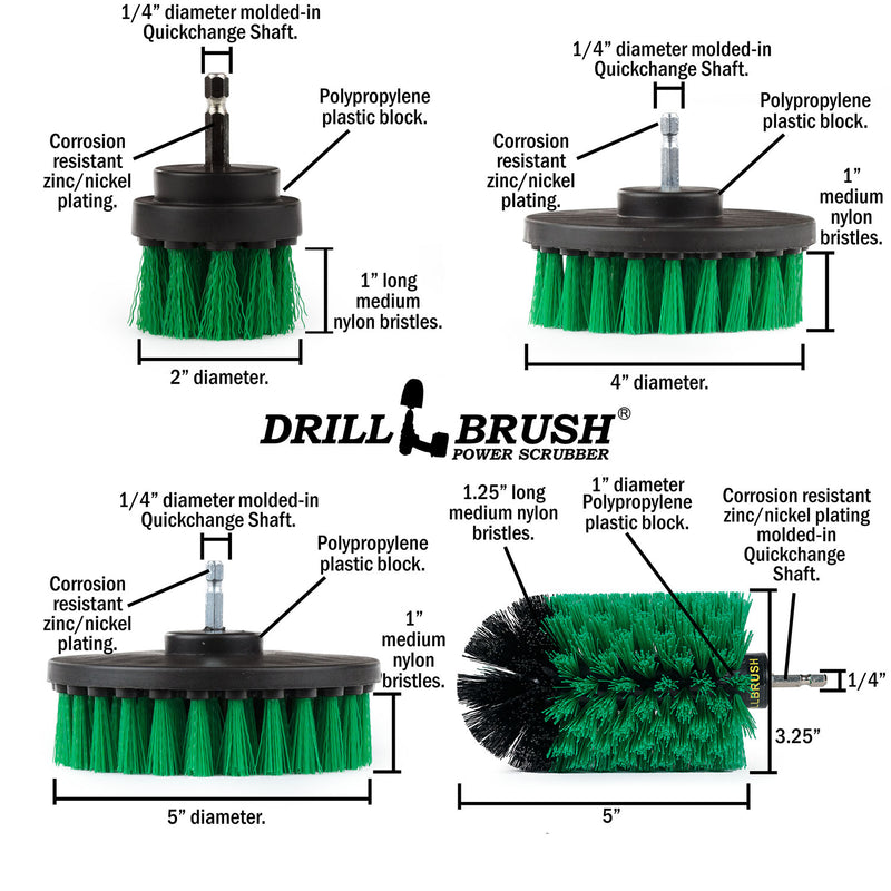 5in Flat Brush, 4in Flat Brush, 2in Short Brush, and Jumbo Original all in Medium Green - Kitchen Cleaning Products  | G-S-E542J-QC-DB