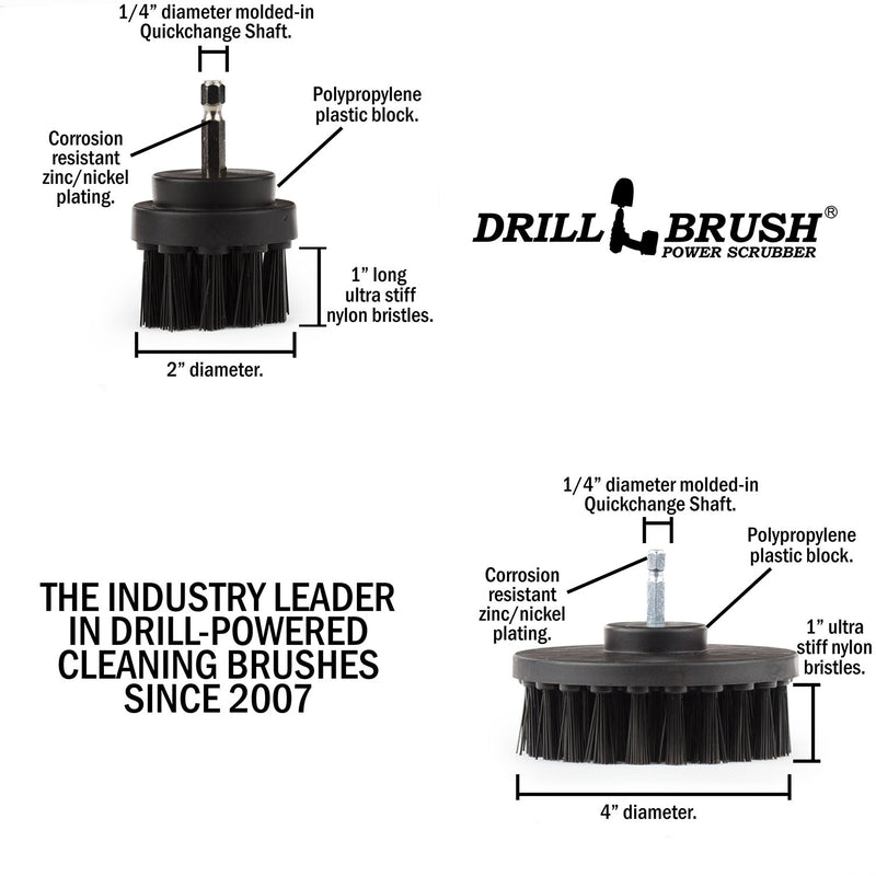 Specs for the Drillbrush 42O Ultra Stiff Black Grill & Industrial Brush Kit.