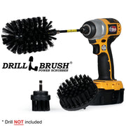 Drillbrush 42J-5X Ultra Stiff Black Grill & Industrial Brush Kit with an Original Jumbo brush in a 5 inch extension in a cordless drill.