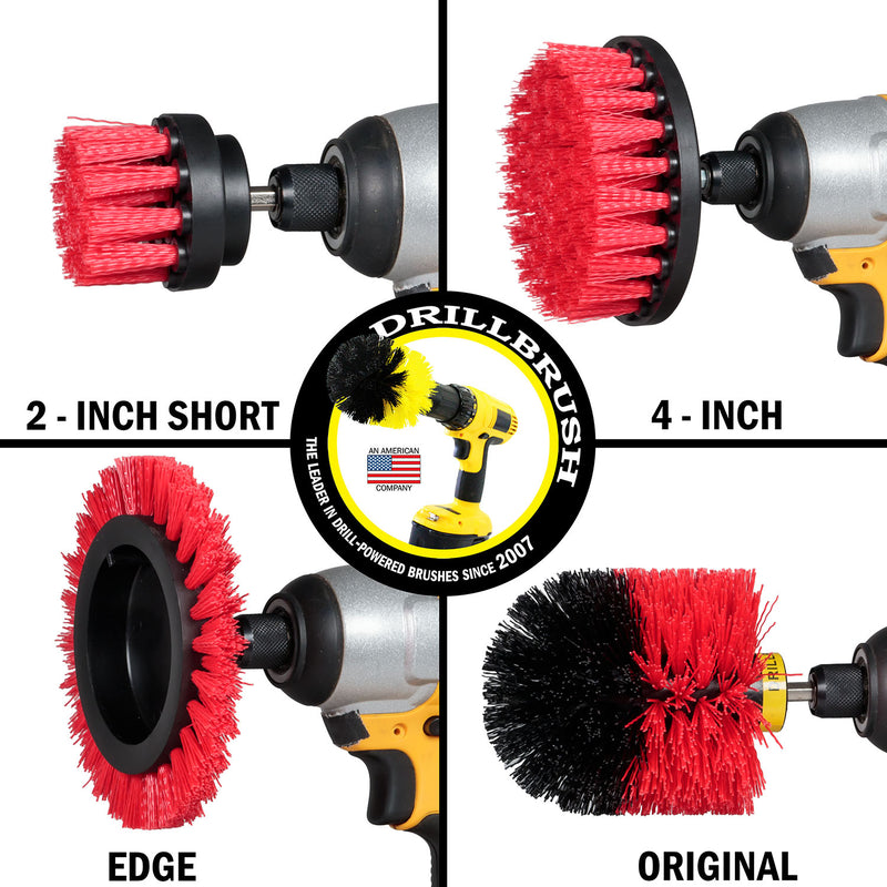 Edge, Original, 4in, and 2in Red Brushes - Stiff Bristles - Outdoor & Patio Cleaning | R-S-E42O-QC-DB
