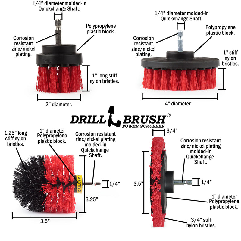 Edge, Original, 4in, and 2in Red Brushes - Stiff Bristles - Outdoor & Patio Cleaning | R-S-E42O-QC-DB