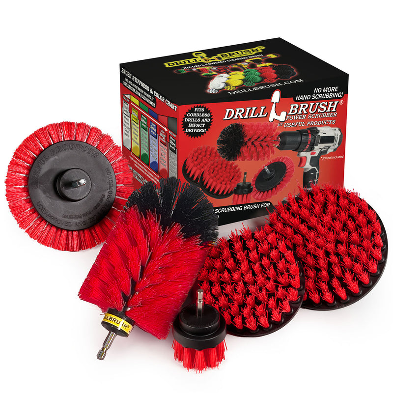 5in Flat Brush, 4in Flat Brush, 2in Short Brush, and Jumbo Original all in Stiff Red - Outdoor & Patio Cleaning Products  | R-S-E542J-QC-DB