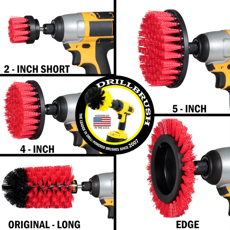 5in Flat Brush, 4in Flat Brush, 2in Short Brush, and Jumbo Original all in Stiff Red - Outdoor & Patio Cleaning Products  | R-S-E542J-QC-DB