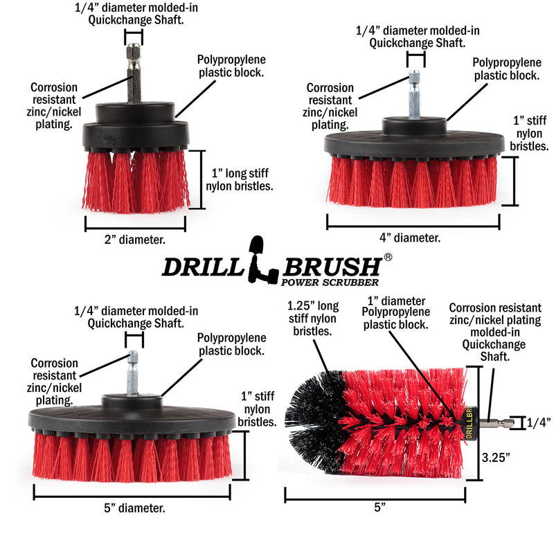 5in Flat Brush, 4in Flat Brush, 2in Short Brush, and Jumbo Original all in Stiff Red - Outdoor & Patio Cleaning Products  | R-S-E542J-QC-DB