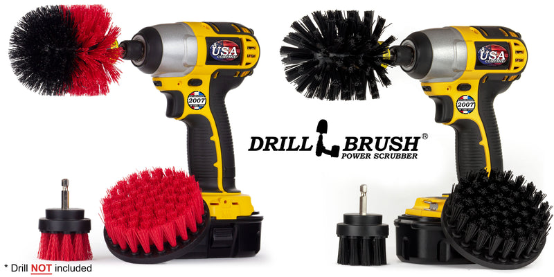 Original, 4in, and 2in Red and Black Brush Bundle Pack - Stiff & Ultra Stiff Bristles - Outdoor, Patio, Grill & Industrial Cleaning | S-R42O-K42O-QC-DB