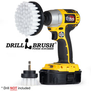 Drillbrush 42 Soft White Home & Auto Brush Kit with a 4 inch brush in a cordless drill.