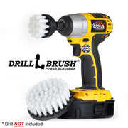 Drillbrush 42 Soft White Home & Auto Brush Kit with a 2 inch Short brush in a cordless drill.