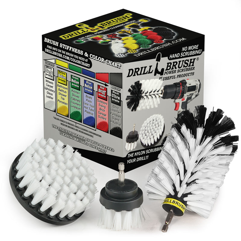 4in Flat Brush, 2in Short Brush, and Jumbo Original all in Soft White - Automotive Cleaning kit | W-S-42J-QC-DB