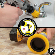 A Medium Yellow 1 inch Long cleaning a faucet fixture and a Medium Yellow Edge brush cleaning bathroom tile grout.