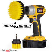 Drillbrush 42 Medium Yellow Bathroom Brush Kit with a 4 inch brush in a cordless drill.