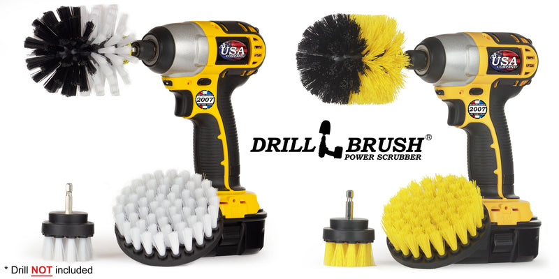 Original, 4in, and 2in White and Yellow Brush Bundle Pack - Soft & Medium Bristles - Home, Bathroom, & Auto Cleaning | S-W42O-Y42O-QC-DB