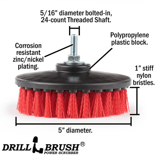 Red 5 Inch Drill Brush - Heavy Duty