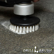 Drillbrush 5 inch Threaded Soft White Home & Auto Brush cleaning a carpet.