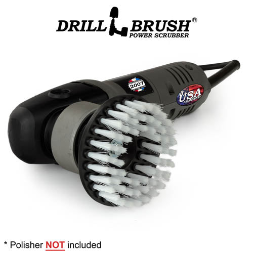 Drillbrush 5 inch Threaded Soft White Home & Auto Brush in a variable speed polisher.