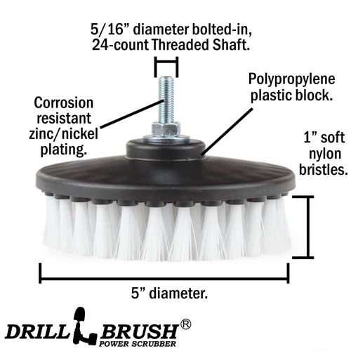 Specs for the Drillbrush 5 inch Threaded Soft White Home & Auto Brush.