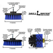 Specs for the Drillbrush 4 inch, 5 inch, and Original Medium Blue Marine & Pool Brushes.