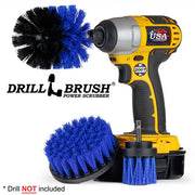 Drillbrush 4OS-2L Medium Blue Marine & Pool Brush Kit with an Original brush in a cordless drill.