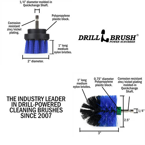 Specs for the Drillbrush 2M Medium Blue Marine & Pool Brush Kit.