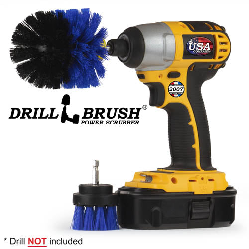 Drillbrush 2O Medium Blue Marine & Pool Brush Kit with an Original brush in a cordless drill.