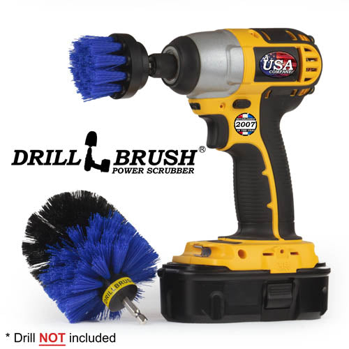 Drillbrush 2O Medium Blue Marine & Pool Brush Kit with a 2 inch brush in a cordless drill.