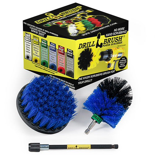 Mini & 4in Blue Brushes & 5in Extension - Medium Stiffness - Marine & Pool | B-S-4M-5X-QC-DB