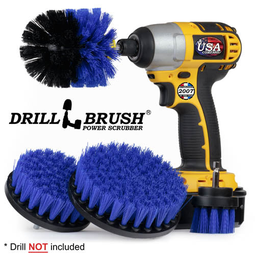 Drillbrush 542O Medium Blue Marine & Pool Brush Kit with an Original brush in a cordless drill.