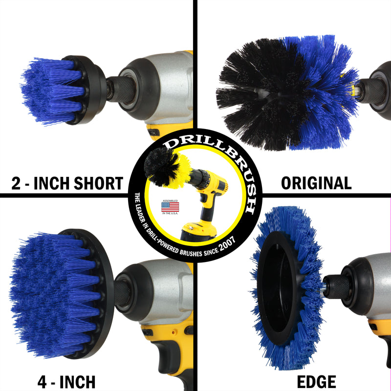 Edge, Original, 4in, & 2in Blue Brushes - Medium Bristles - Marine & Pool Cleaning | B-S-E42O-QC-DB