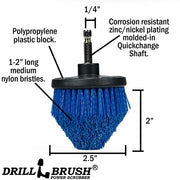 Technical specs and dimensions for the Medium Blue Cone-shaped Corner Drillbrush.