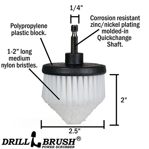 Technical specs and dimensions for the Soft White Cone-shaped Corner Drillbrush.