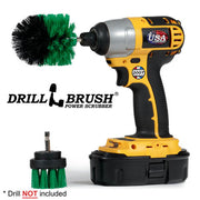 Drillbrush 2M Medium Green Kitchen Brush Kit with a Mini brush in a cordless drill.
