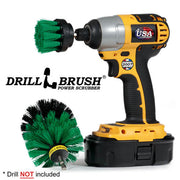 Drillbrush 2O Medium Green Kitchen Brush Kit with a 2 inch brush in a cordless drill.