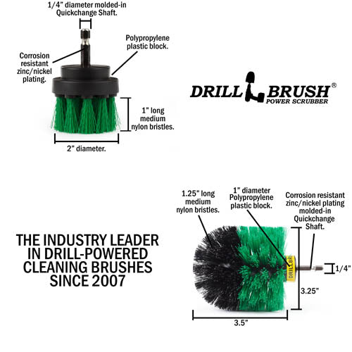 Specs for the Drillbrush 2O Medium Green Kitchen Brush Kit.
