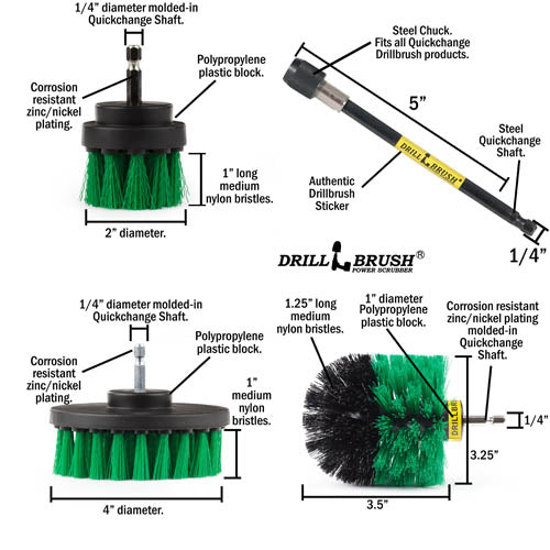 Specs for the Drillbrush 42O-5X Medium Green Kitchen Brush Kit.
