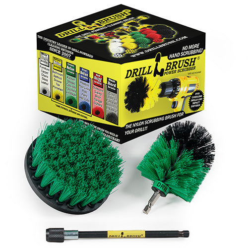 Mini & 4in Green Brushes - Medium Bristles - Kitchen & Appliance Cleaning | G-S-4M-5X-QC-DB