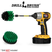 Drillbrush 4M-5X Medium Green Kitchen Brush Kit with an Mini brush in a 5 inch extension in a cordless drill.